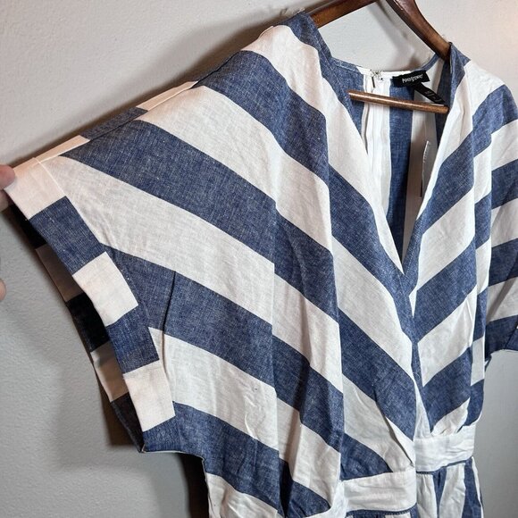 Ashley Stewart Maxi Dress Women’s Size 22 Striped Blue & White Pockets Zipper - Picture 5 of 15